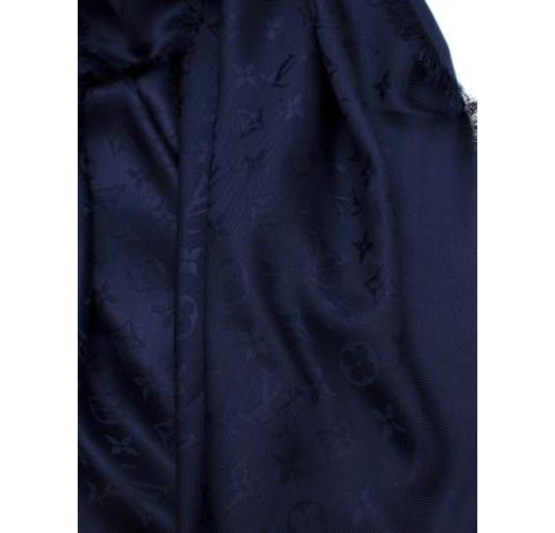 Louis Vuitton Night Blue Silk & Wool Monogram Stole For Sale 2