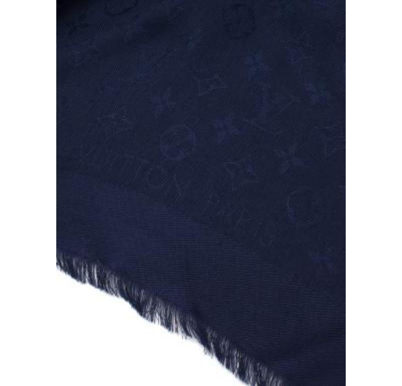 Louis Vuitton Night Blue Silk & Wool Monogram Stole For Sale 3