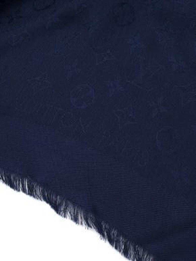 Louis Vuitton Night Blue Silk & Wool Monogram Stole For Sale 3