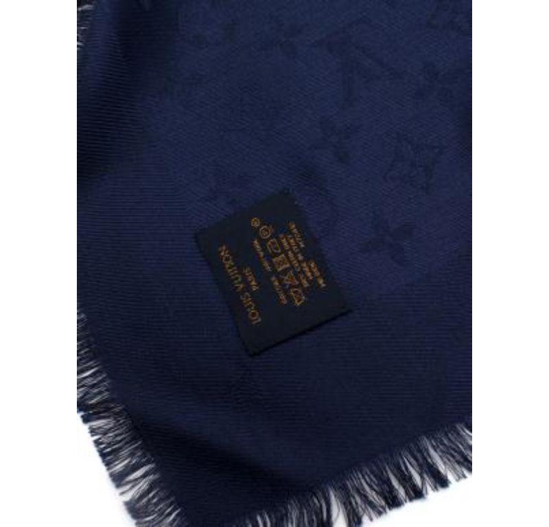 Louis Vuitton Night Blue Silk & Wool Monogram Stole For Sale 4