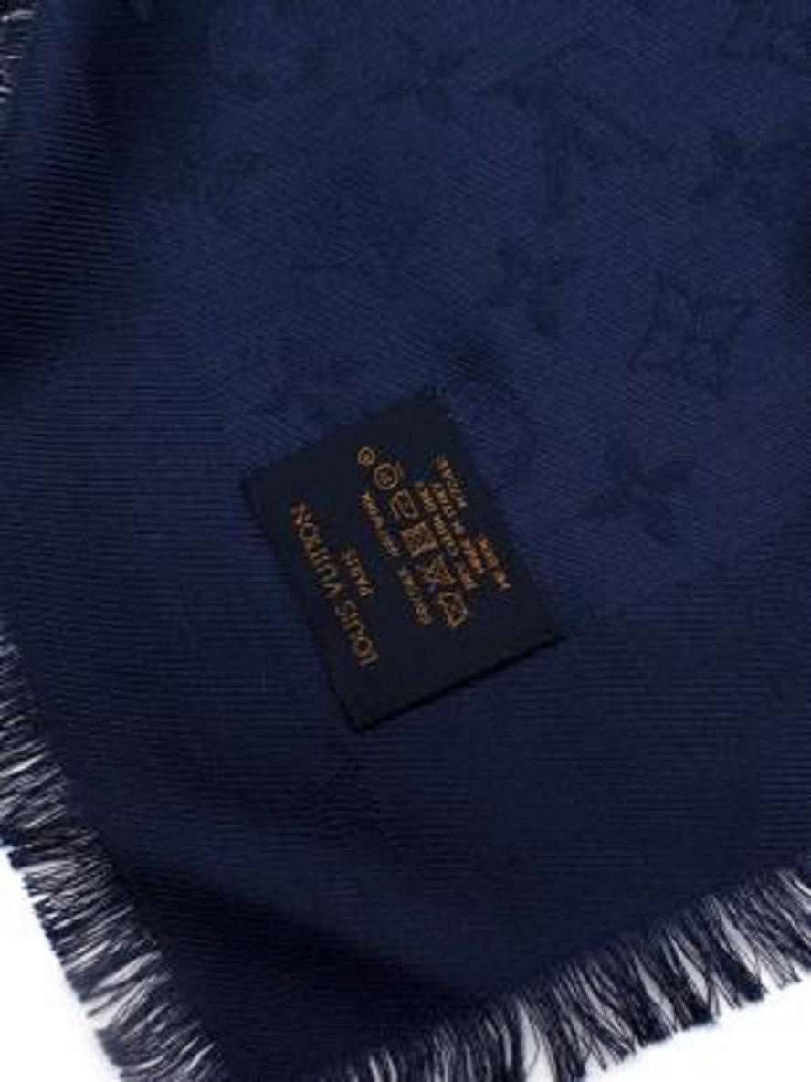 Louis Vuitton Night Blue Silk & Wool Monogram Stole For Sale 4