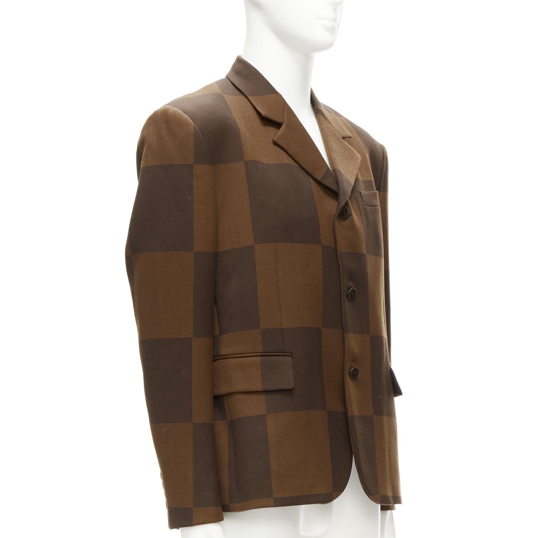 Brown LOUIS VUITTON Nigo 2020 LV2 Runway Giant Damier wool blazer jacket FR52 XL