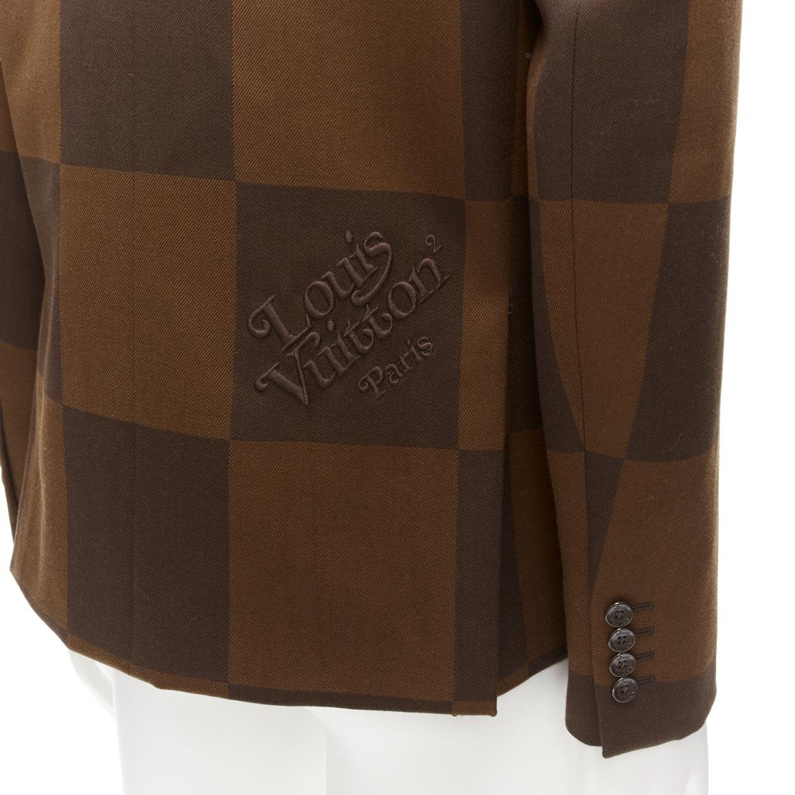 LOUIS VUITTON Nigo 2020 LV2 Runway Giant Damier wool blazer jacket FR52 XL For Sale 2