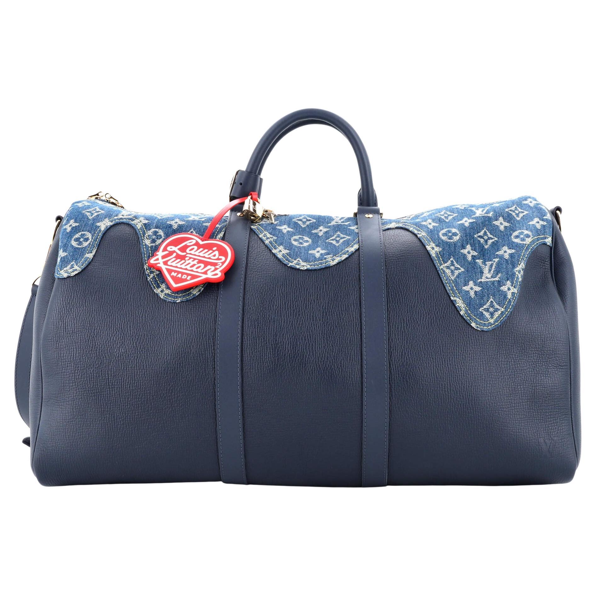 Louis Vuitton Nigo Keepall Bandouliere Bag Monogram Denim and Taurillon Leather  For Sale