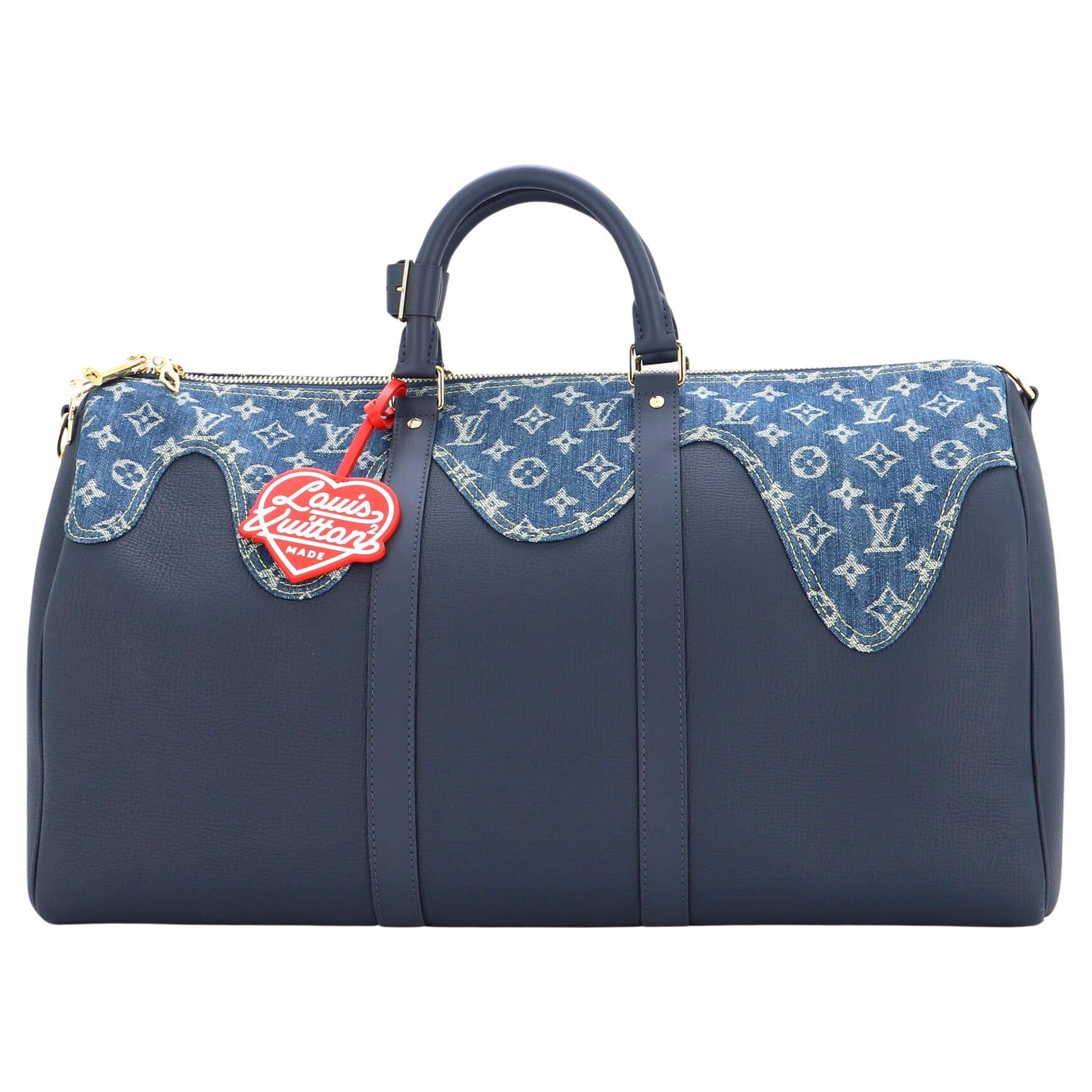 Louis Vuitton Nigo Keepall Bandouliere Bag Monogram Denim and Taurillon Leather For Sale