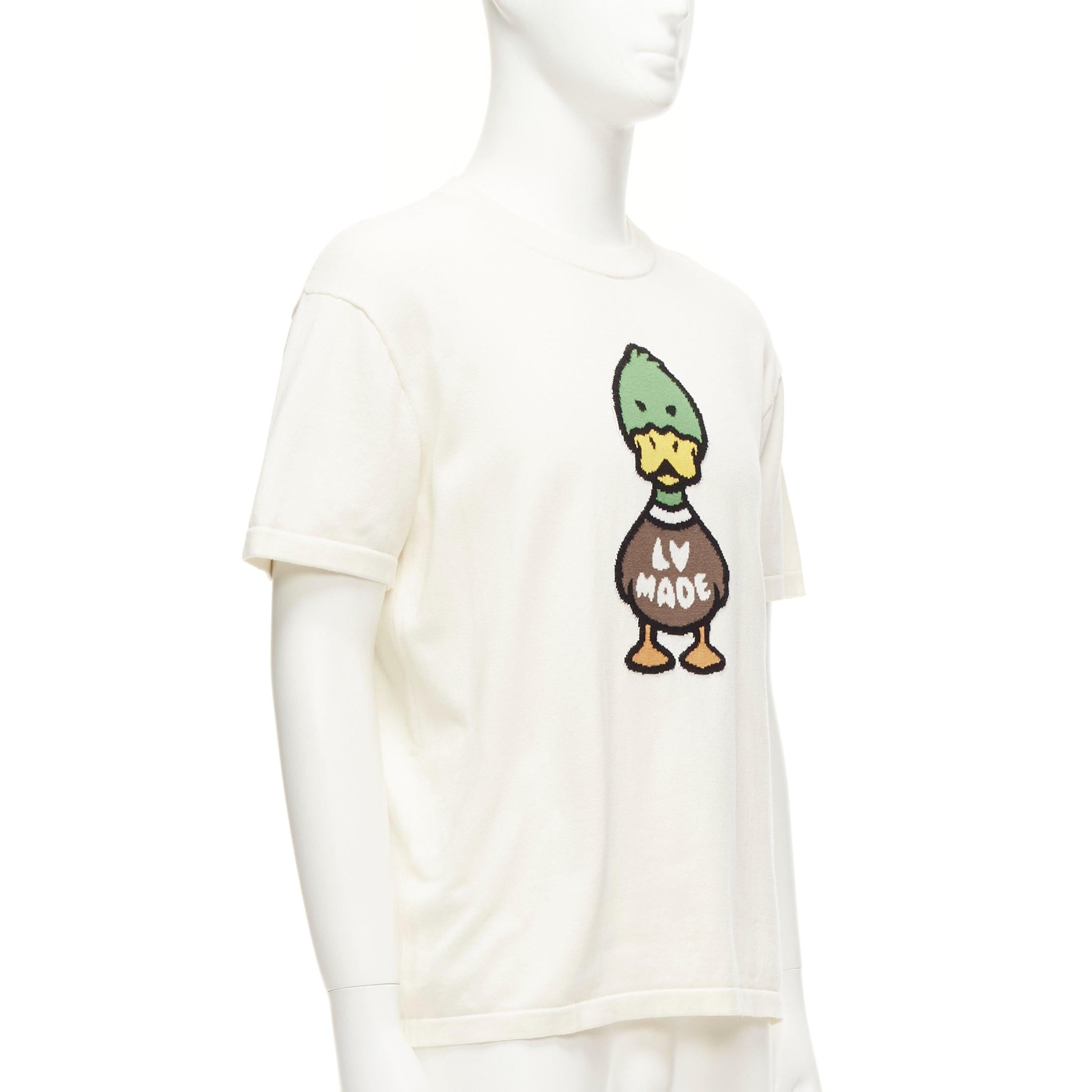 LOUIS VUITTON Nigo LV Made Duck cream intarsia jacquard knit top S In Good Condition For Sale In Hong Kong, NT