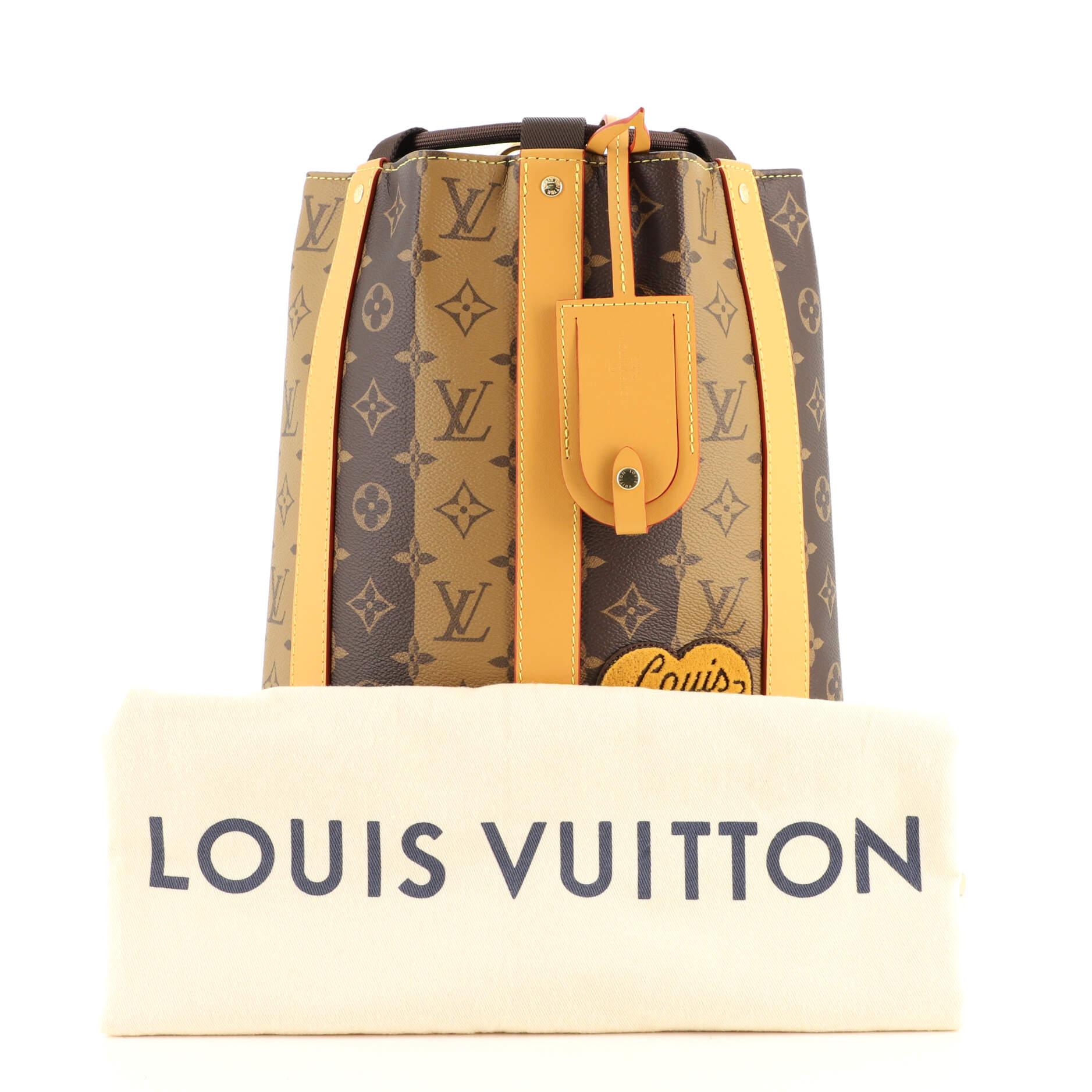 Louis Vuitton Virgil Abloh Nigo Brown Monogram Striped Coated Canvas Flap Double Phone Pouch Gold Hardware, 2021, Handbag