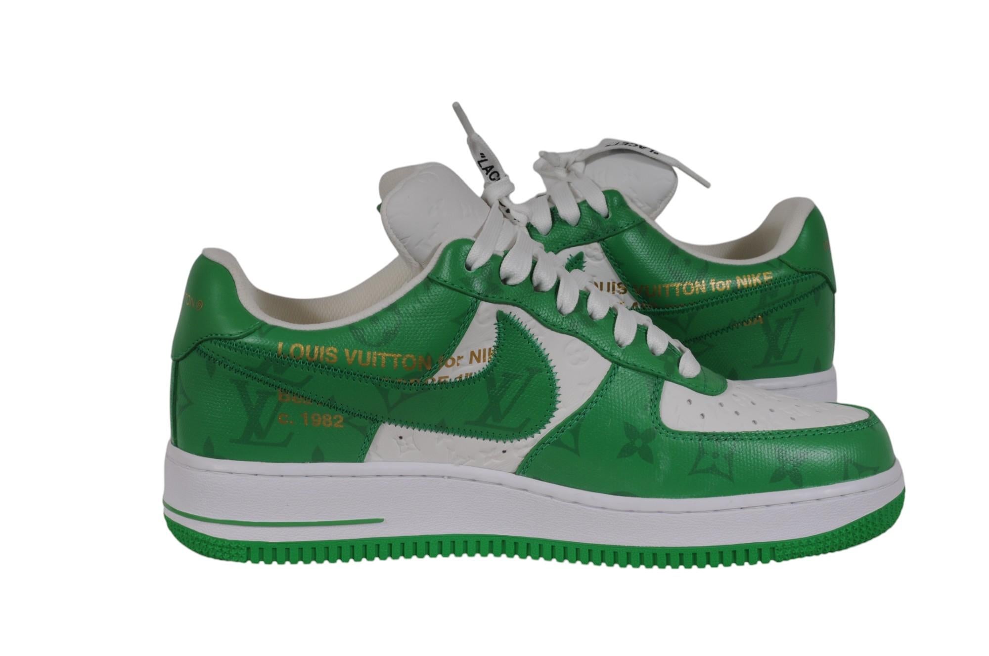 Louis Vuitton Nike Air Force 1 Talla US 8 Verde Blanco Cuero Lv Monograma Low Top en venta 6