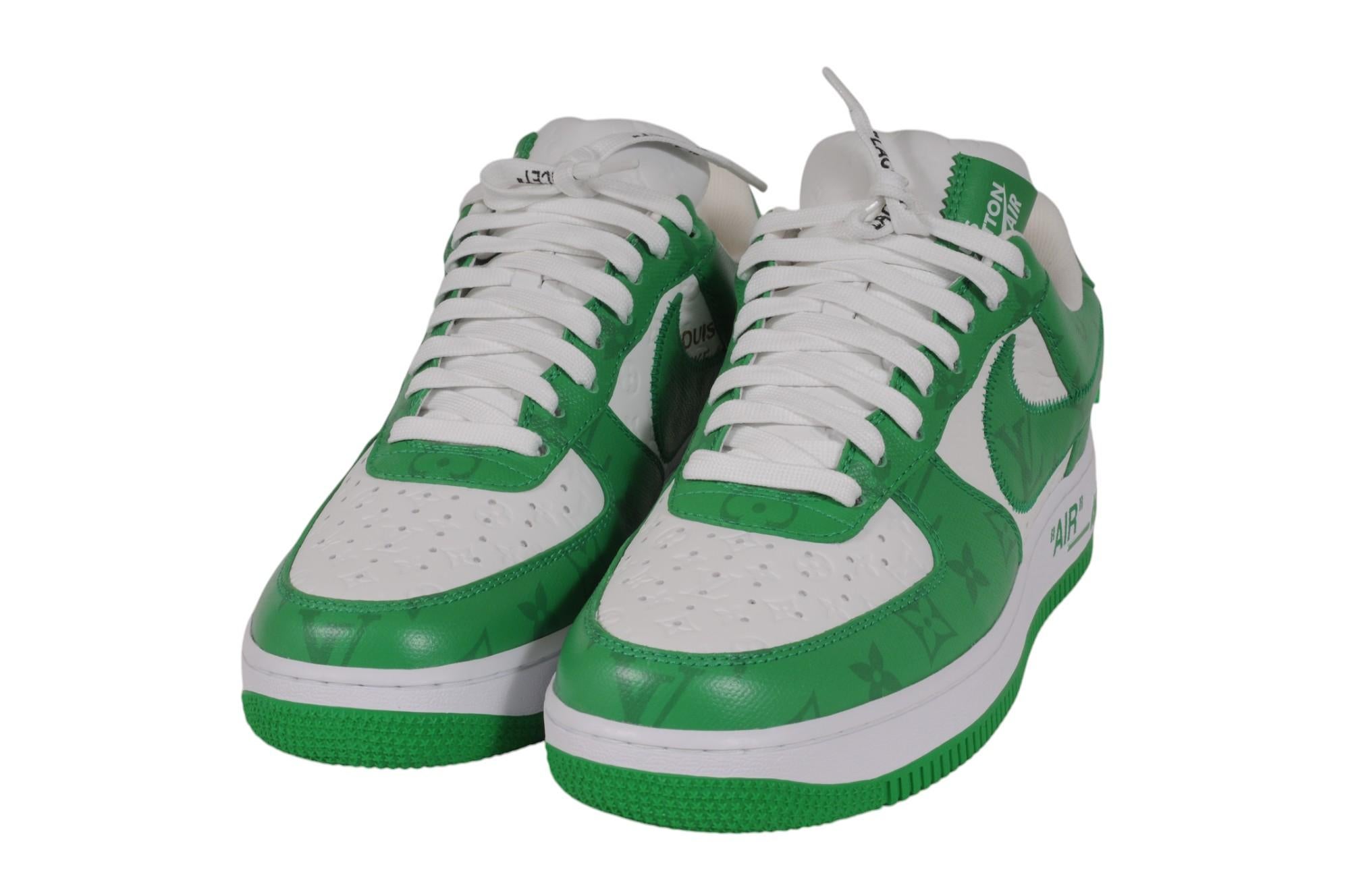 Louis Vuitton Nike Air Force 1 Talla US 8 Verde Blanco Cuero Lv Monograma Low Top Gris en venta