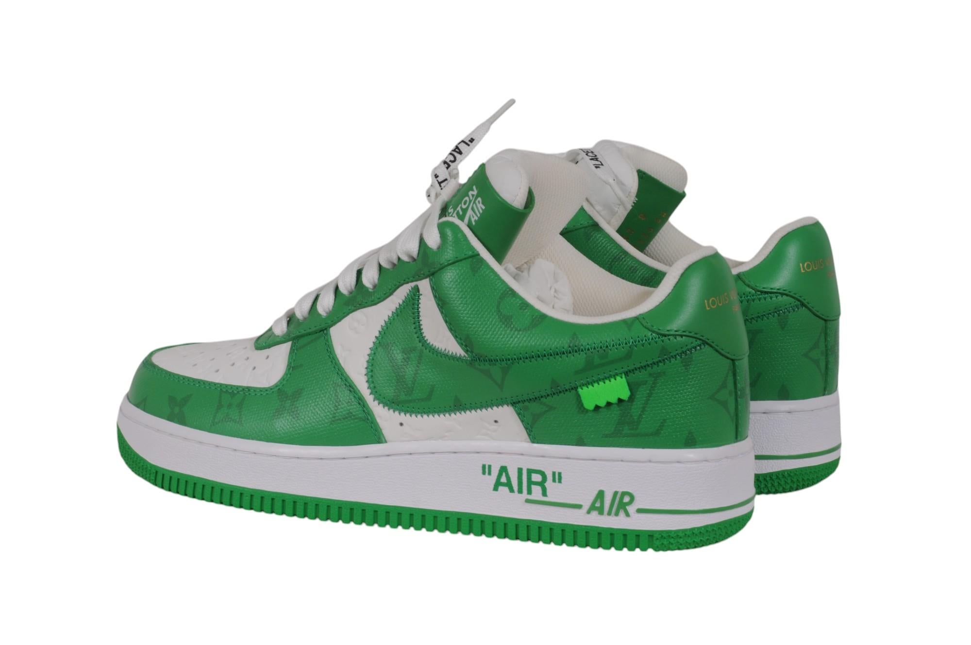 De los hombres Louis Vuitton Nike Air Force 1 Talla US 8 Verde Blanco Cuero Lv Monograma Low Top en venta