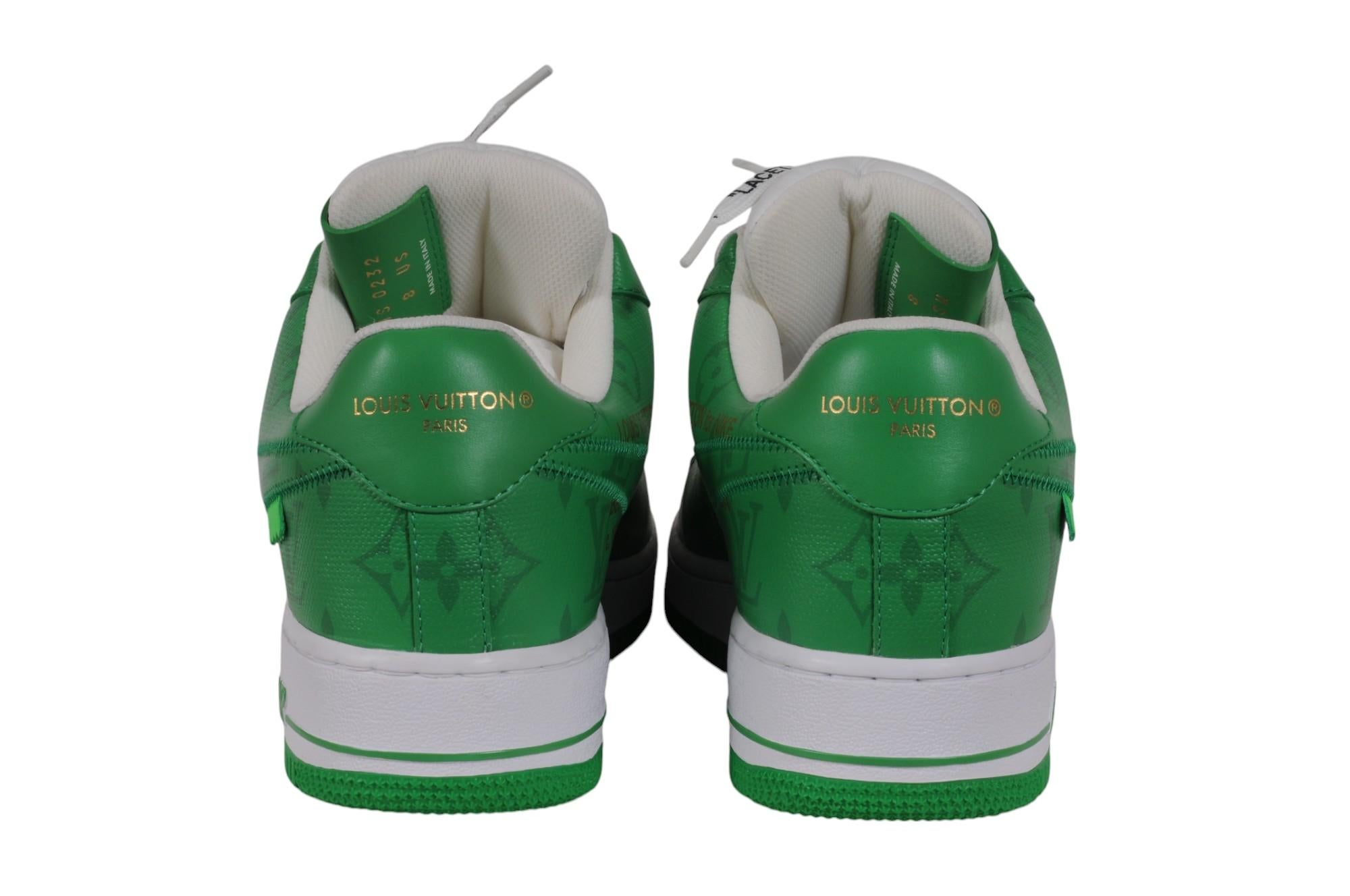 Louis Vuitton Nike Air Force 1 Talla US 8 Verde Blanco Cuero Lv Monograma Low Top en venta 1