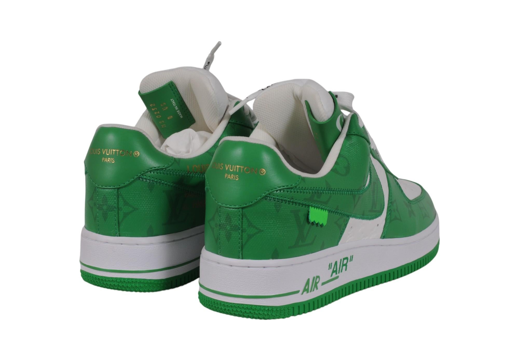 Louis Vuitton Nike Air Force 1 Talla US 8 Verde Blanco Cuero Lv Monograma Low Top en venta 2