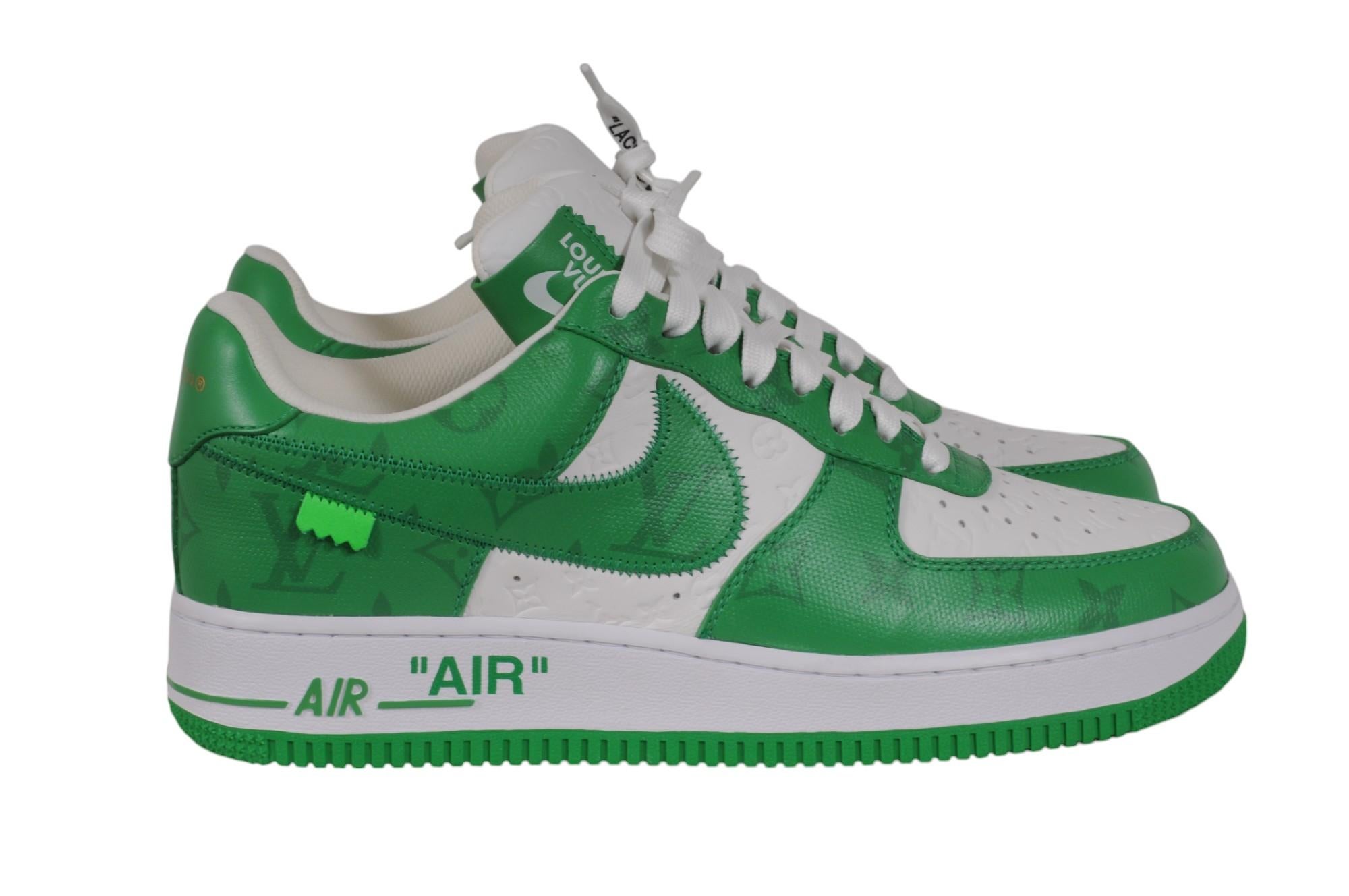 Louis Vuitton Nike Air Force 1 Talla US 8 Verde Blanco Cuero Lv Monograma Low Top en venta 3