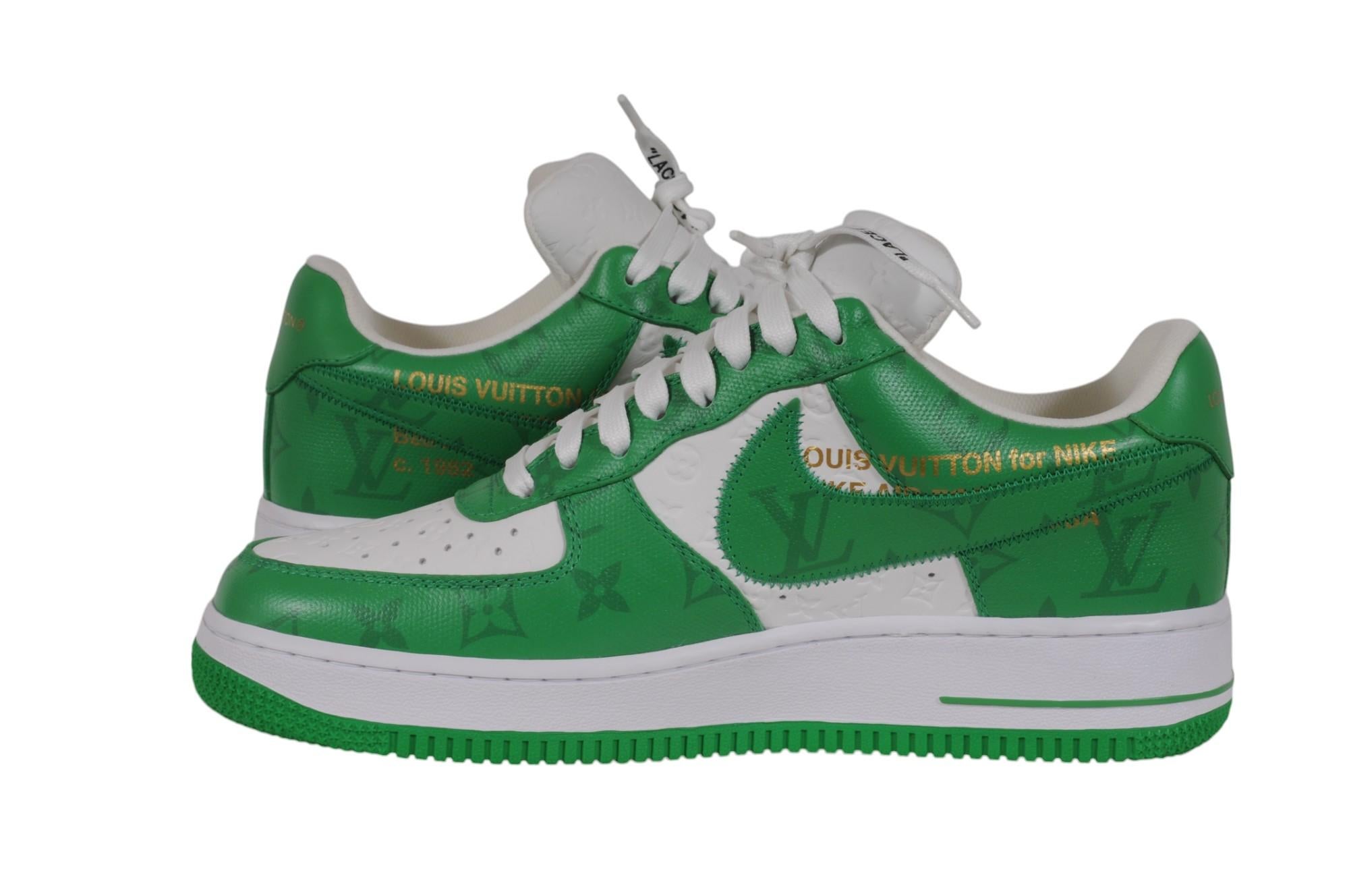 Louis Vuitton Nike Air Force 1 Talla US 8 Verde Blanco Cuero Lv Monograma Low Top en venta 4