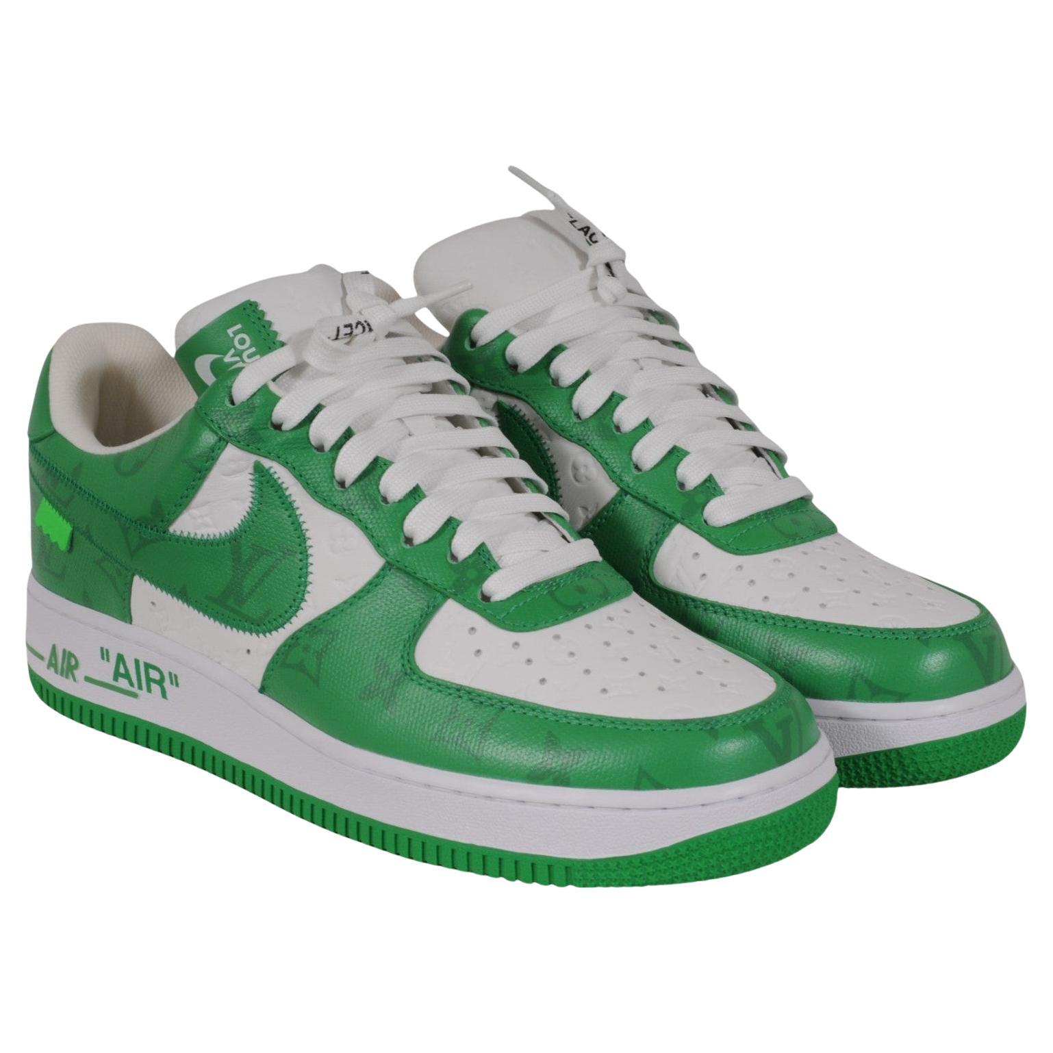 Louis Vuitton Nike Air Force 1 Talla US 8 Verde Blanco Cuero Lv Monograma Low Top en venta