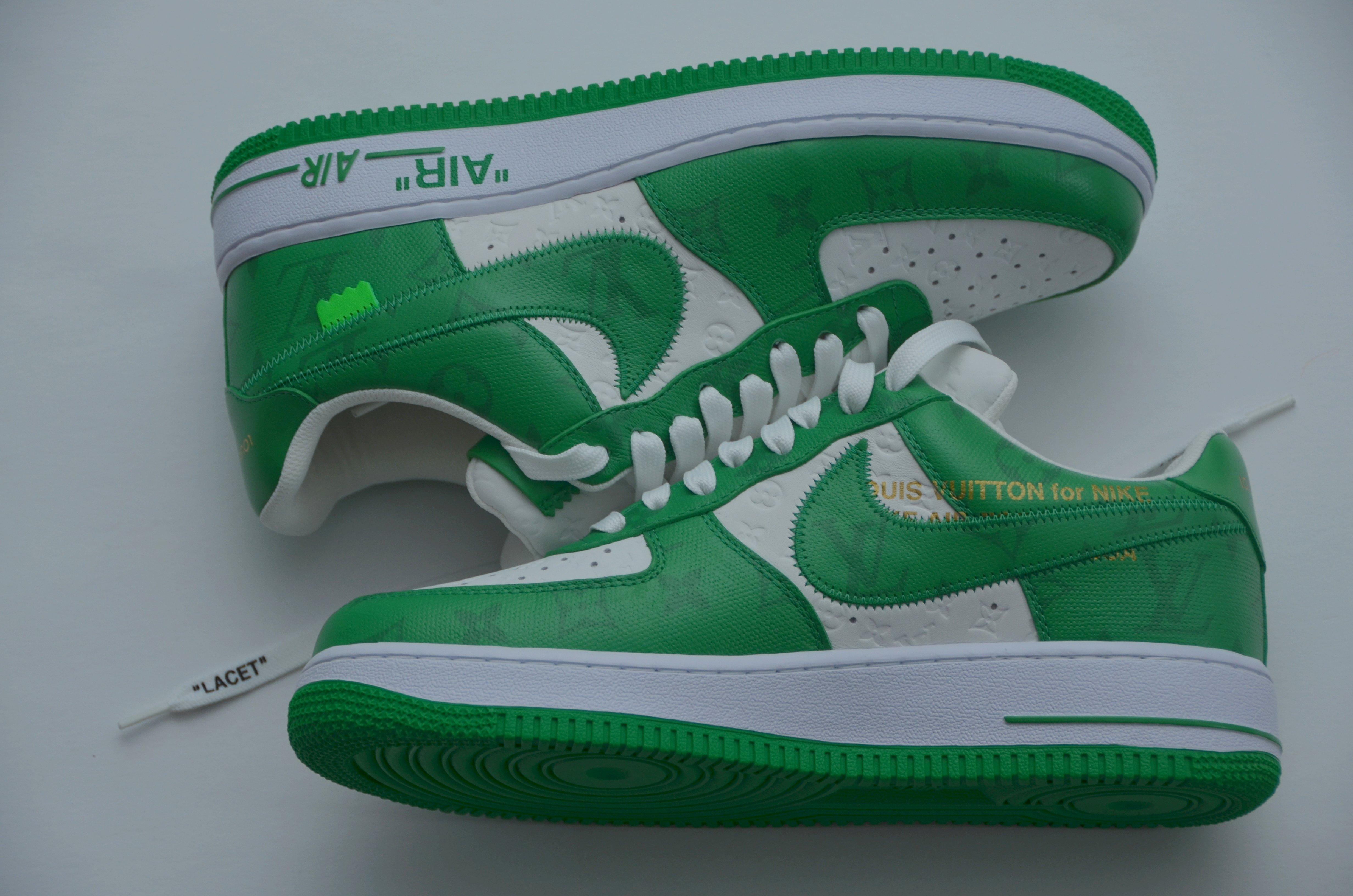 Louis Vuitton Nike Air Force 1 Virgil Abloh Green/White Sneaker Size 8 New  For Sale at 1stDibs