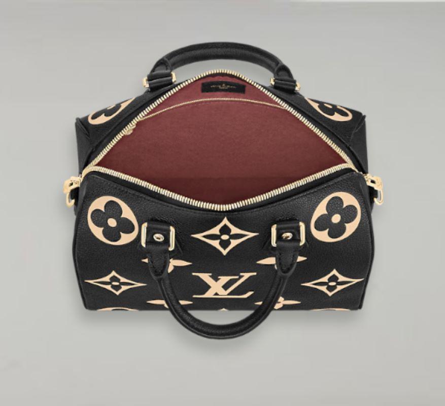 Louis Vuitton Noir/Beige Monogramm Empreinte Leder Speedy Bandoulire 25 Tasche (Schwarz)