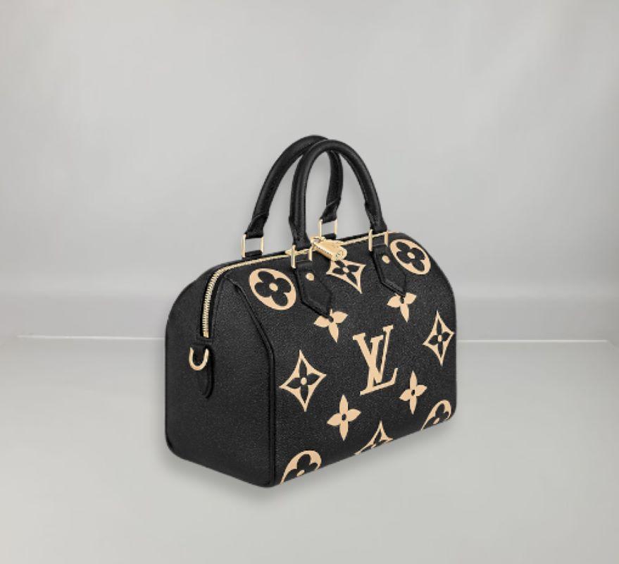 Louis Vuitton Noir/Beige Monogramm Empreinte Leder Speedy Bandoulire 25 Tasche im Zustand „Neu“ in Nicosia, CY