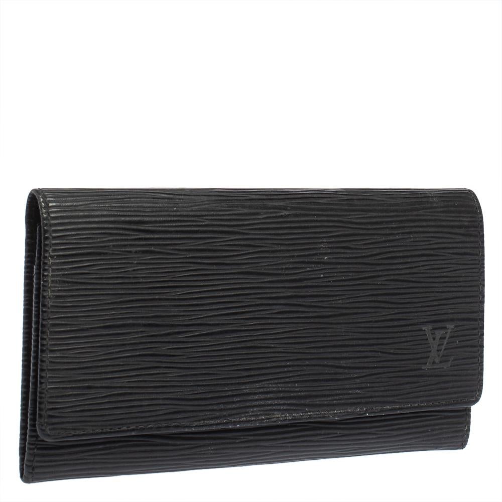 Black Louis Vuitton Noir Epi Leather Flap Wallet