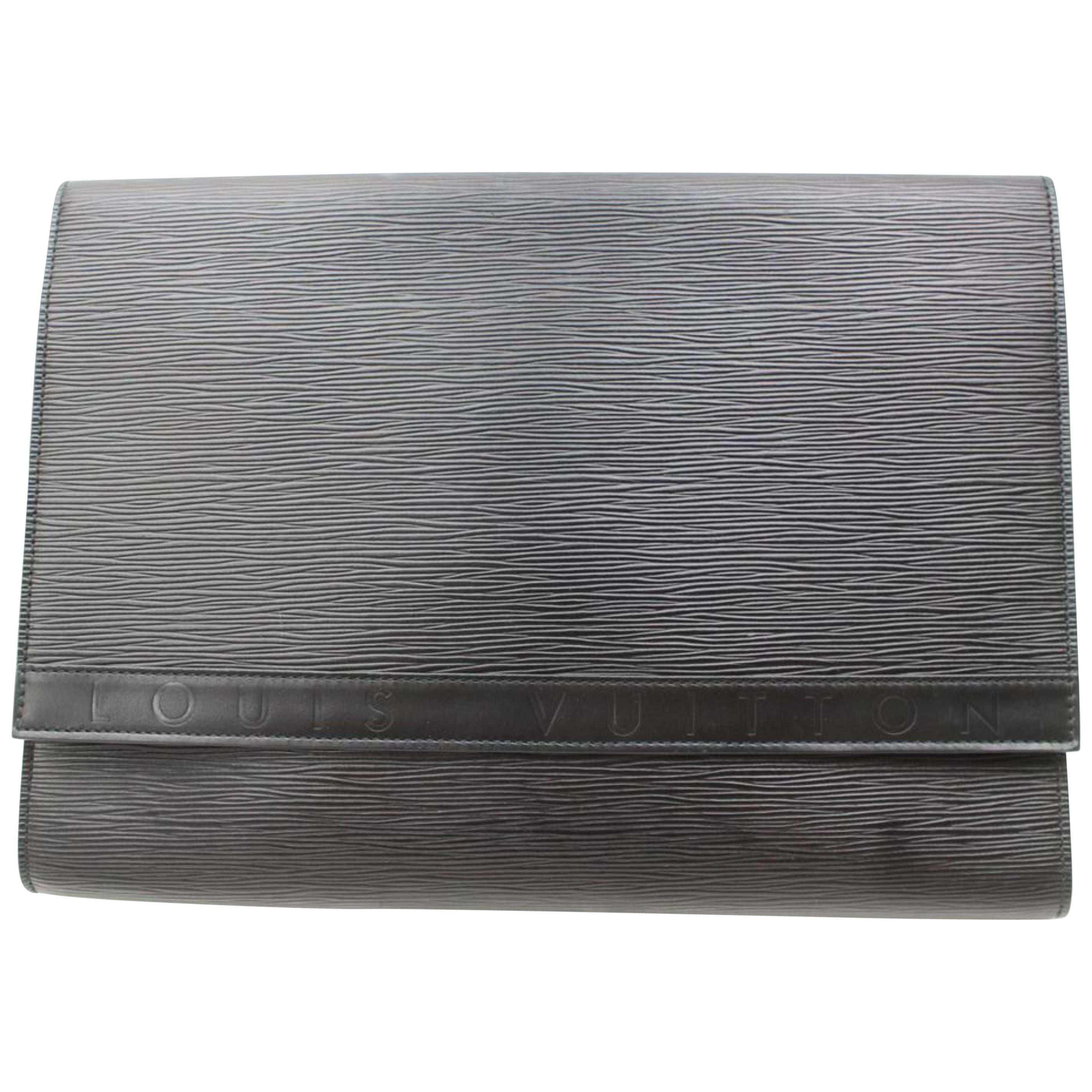 Louis Vuitton Noir Fold Over Large Document 868600 Black Leather Clutch For Sale