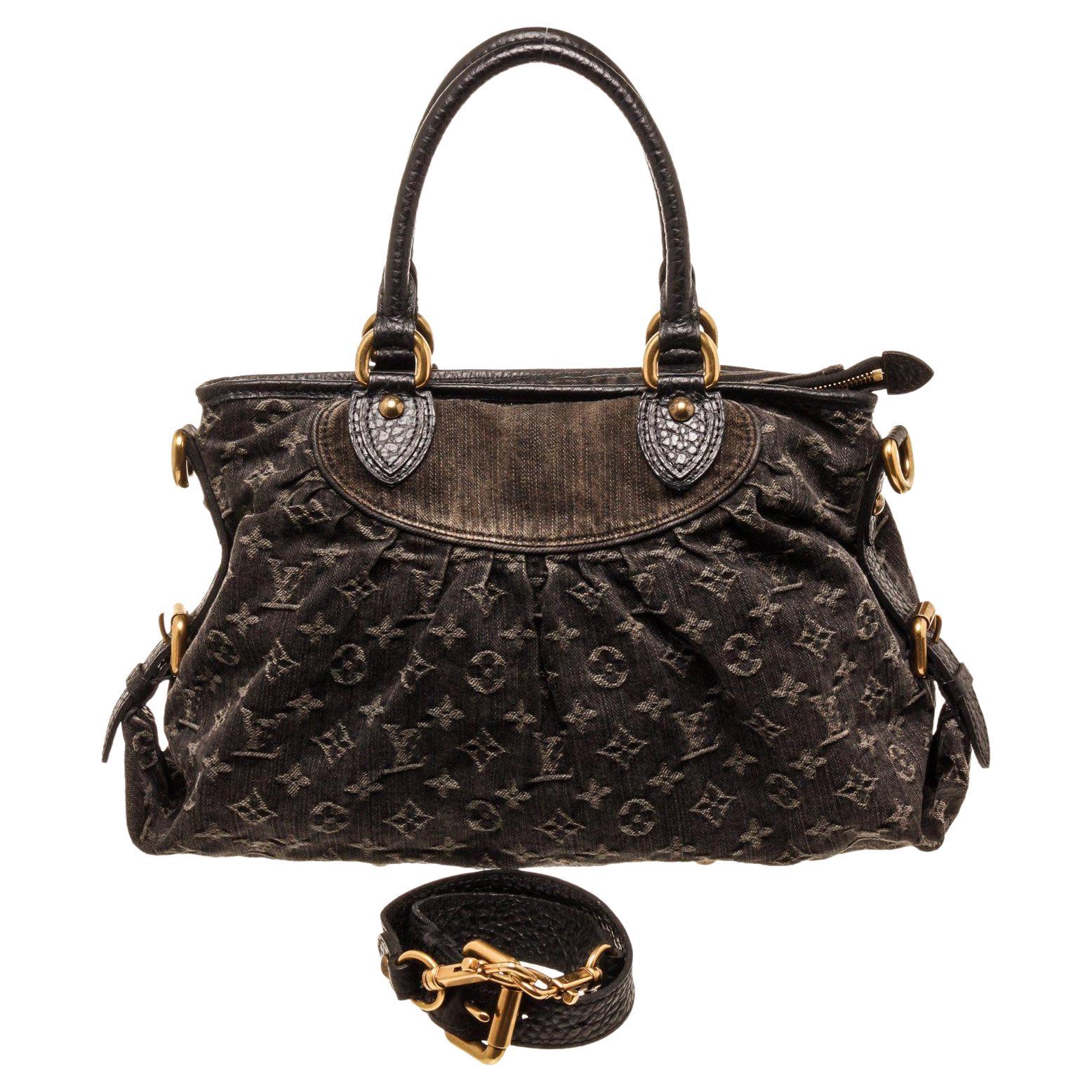 Louis Vuitton Monogram Denim Neo Cabby MM Shoulder Bag Black Auth Women Used