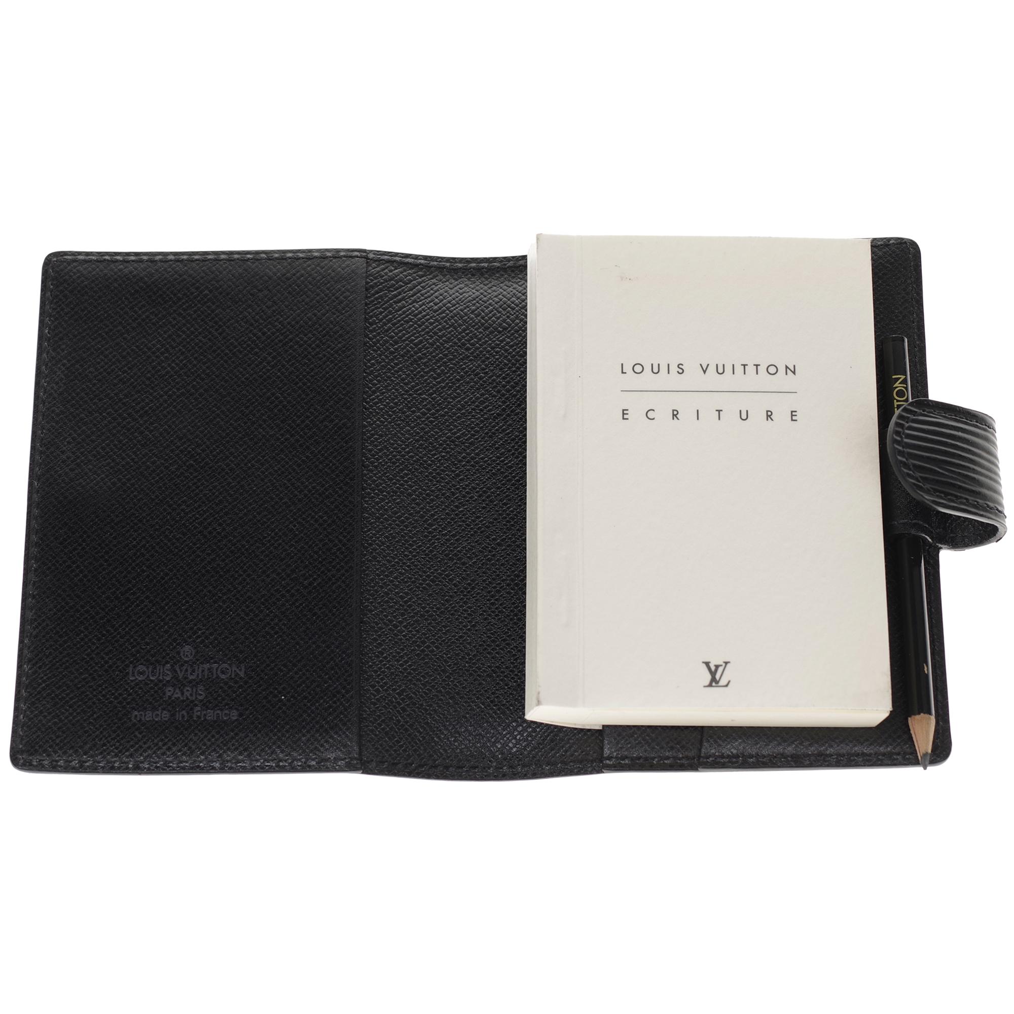 Women's or Men's Louis Vuitton notebook in black epi leather with paper block and paper pencil