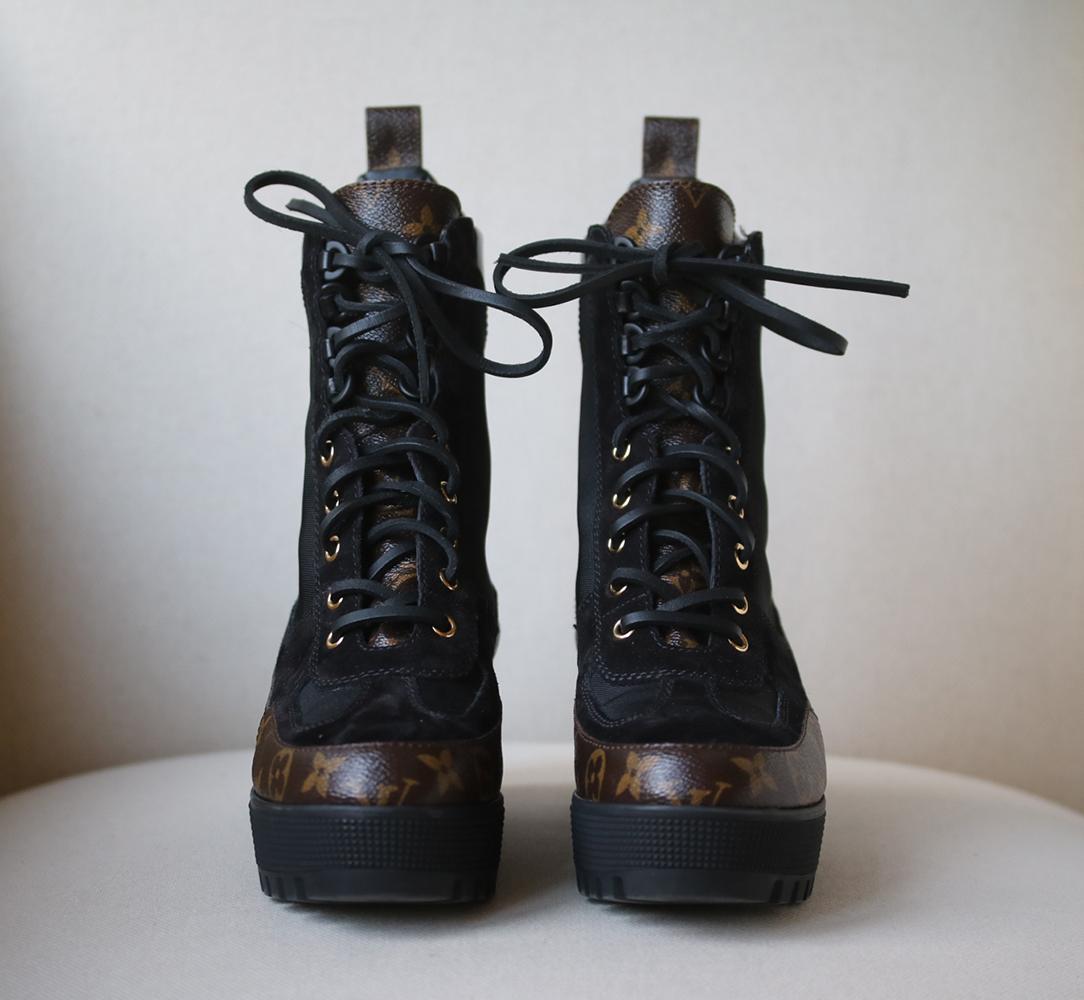 Louis Vuitton Beige/Brown Canvas/Suede/Leather and Nylon Laureate Desert  Platform Boots Size 37 Louis Vuitton