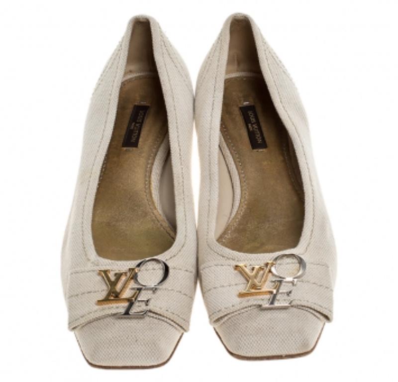 Beige Chaussures à talon aiguille Louis Vuitton Off-White Canvas Love Logo Taille 39.5