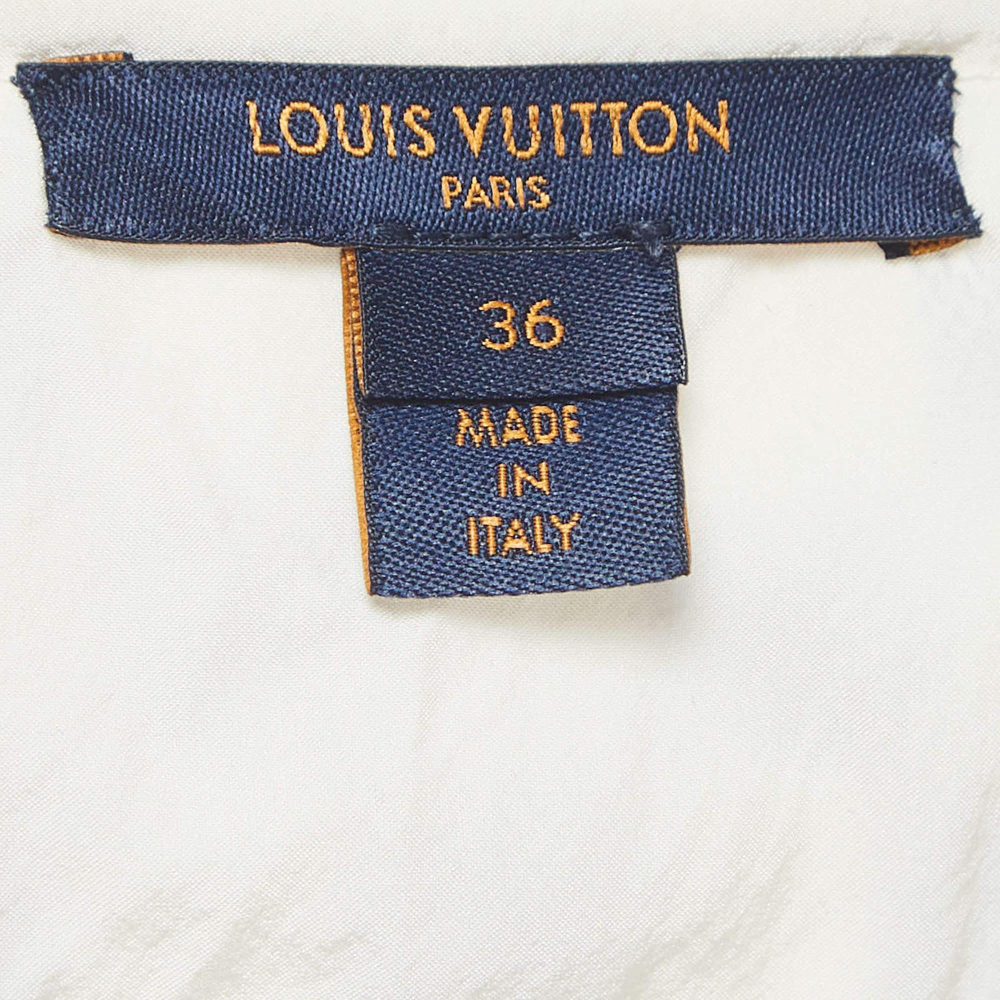 Louis Vuitton Off-White Damier Azur Print Silk Sleeveless Mini Dresses S For Sale 2