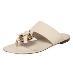 Louis Vuitton Off White Leather Embellished Thong Flats Size 37