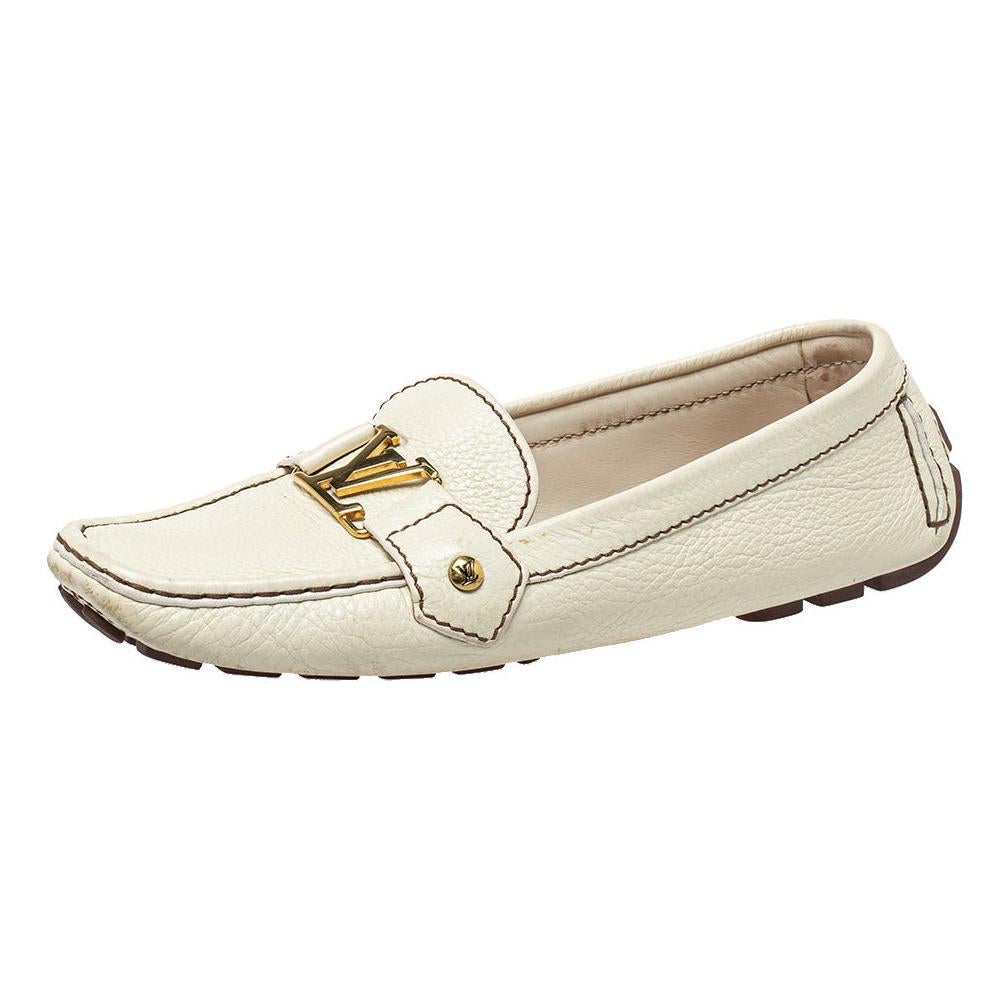 LOUIS VUITTON Calfskin Mens Monte Carlo Moccasin Loafers 6 White