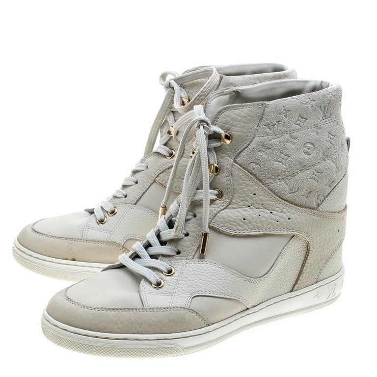 Louis Vuitton Off White Monogram Suede and Leather Cliff Top Sneakers Size 37 For Sale at 1stdibs