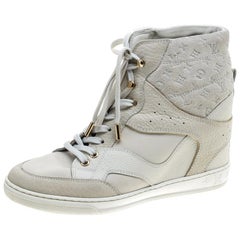 Louis Vuitton Off White Monogram Suede and Leather Cliff Top Sneakers Size 37