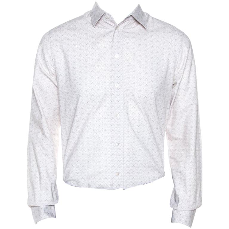 Louis Vuitton - Chemise à manches longues en coton imprimé blanc cassé, taille M