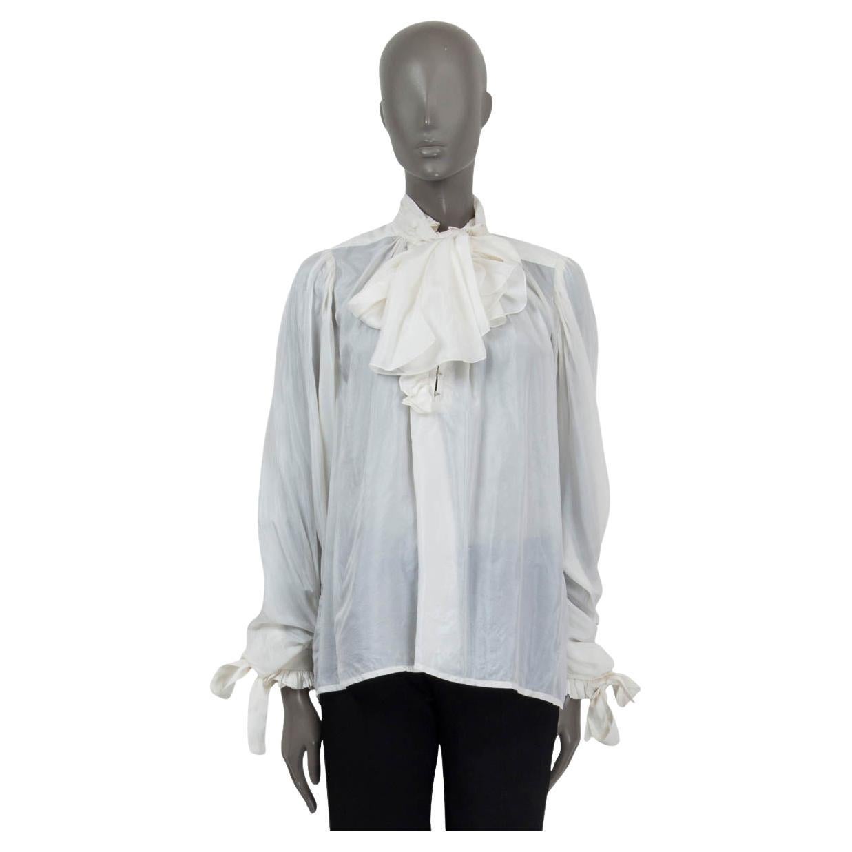 LOUIS VUITTON off-white silk SEMI SHEER RUFFLED PUSSY BOW Blouse Shirt 40 M For Sale