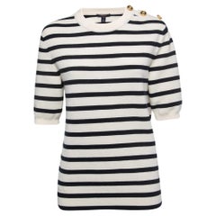 Louis Vuitton Off White Striped Wool Short Sleeve Sweater