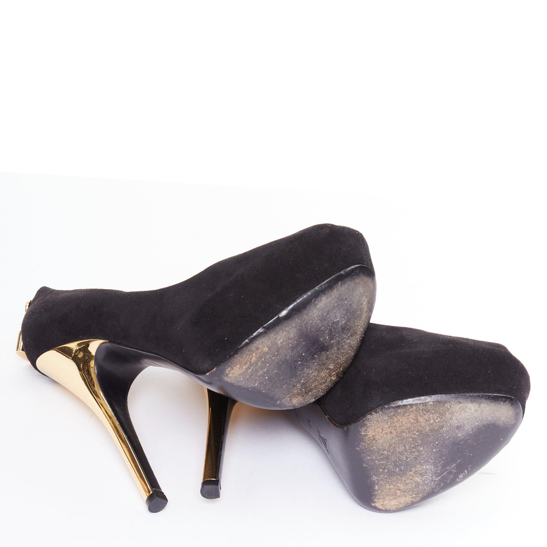 LOUIS VUITTON Oh Really black suede gold LV lock sky high pumps EU37 in vendita 5