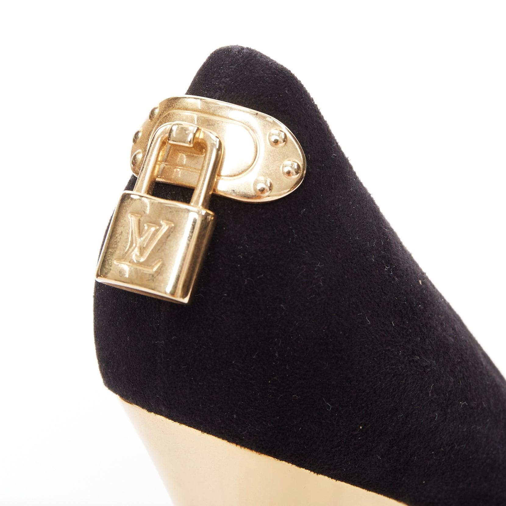 LOUIS VUITTON Oh Really black suede gold LV lock sky high pumps EU37 in vendita 1