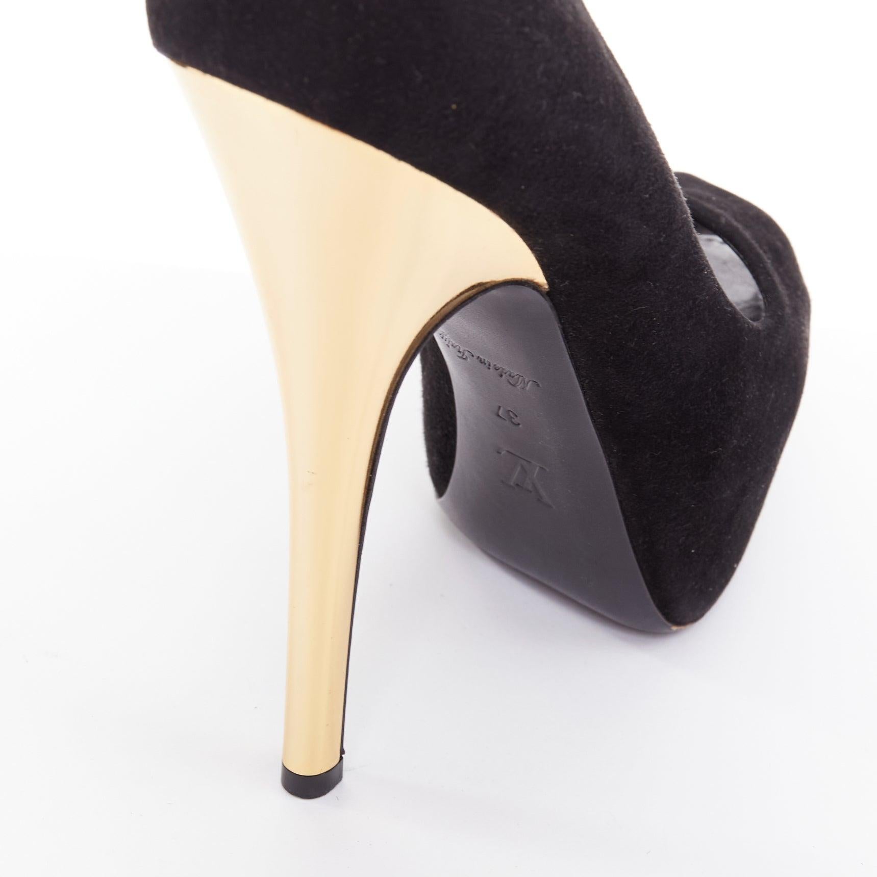 LOUIS VUITTON Oh Really black suede gold LV lock sky high pumps EU37 in vendita 2