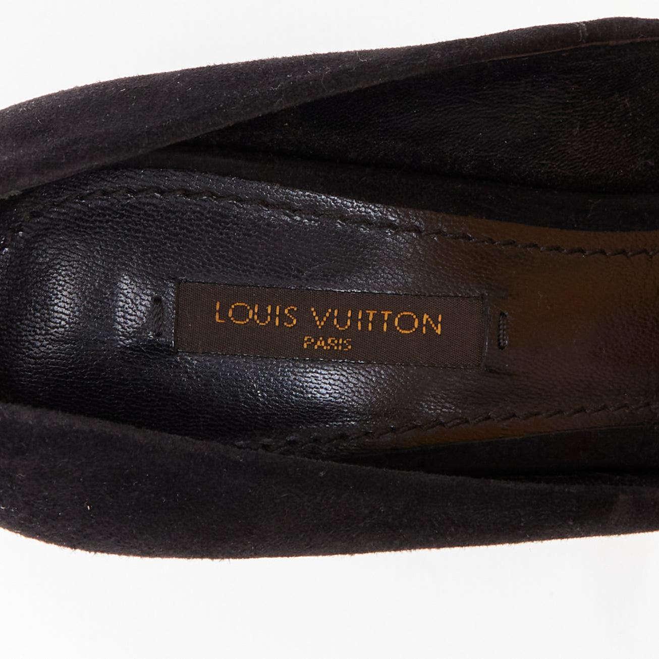 LOUIS VUITTON Oh Really black suede gold LV lock sky high pumps EU37 in vendita 3