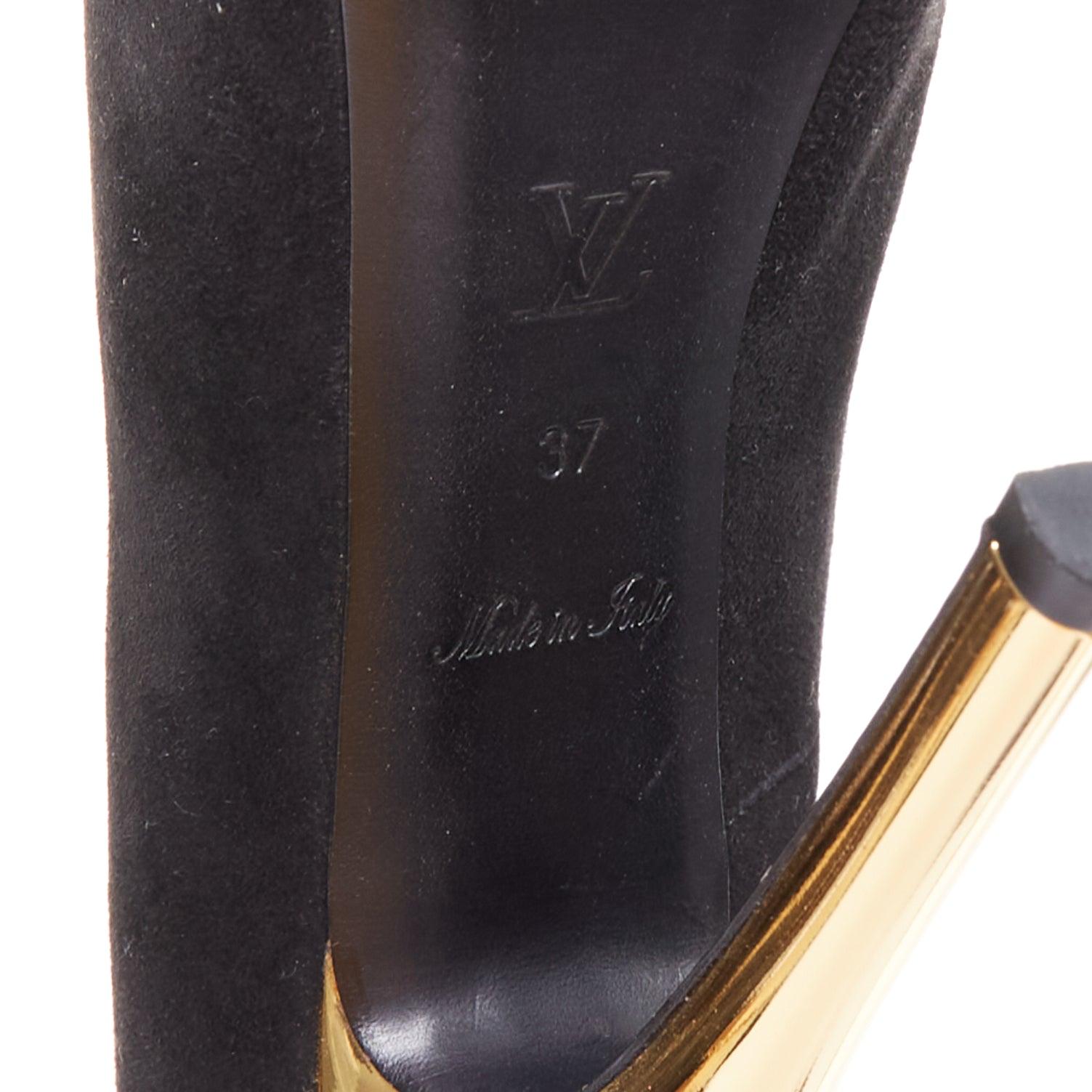 LOUIS VUITTON Oh Really black suede gold LV lock sky high pumps EU37 in vendita 4