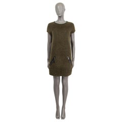 LOUIS VUITTON olive green mohair CAP SLEEVE Shift Dress M