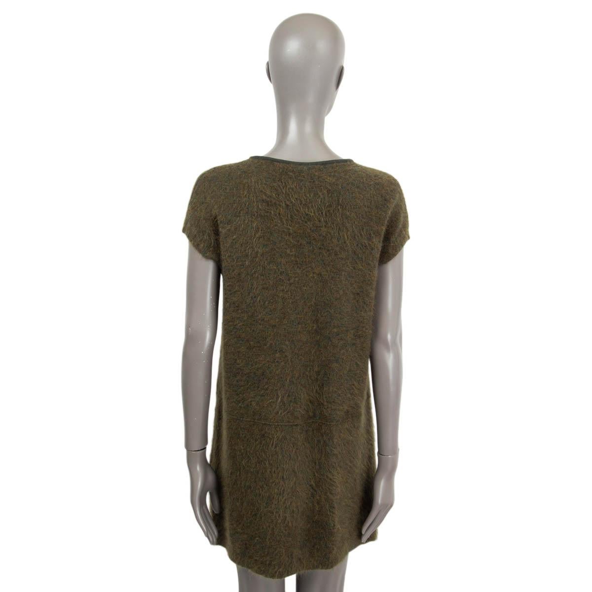LOUIS VUITTON olive green mohair CAP SLEEVE Shift Dress M In Excellent Condition For Sale In Zürich, CH