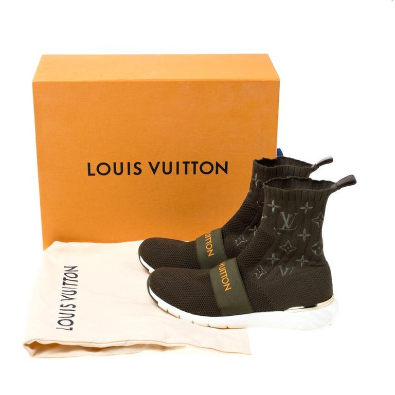 Louis Vuitton Olive Green Monogram Embroidered Knit After Game Sock Boots  Size36