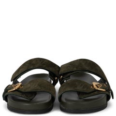 LOUIS VUITTON olive green Monogram suede BOM DIA SLIDE Sanals Shoes 38