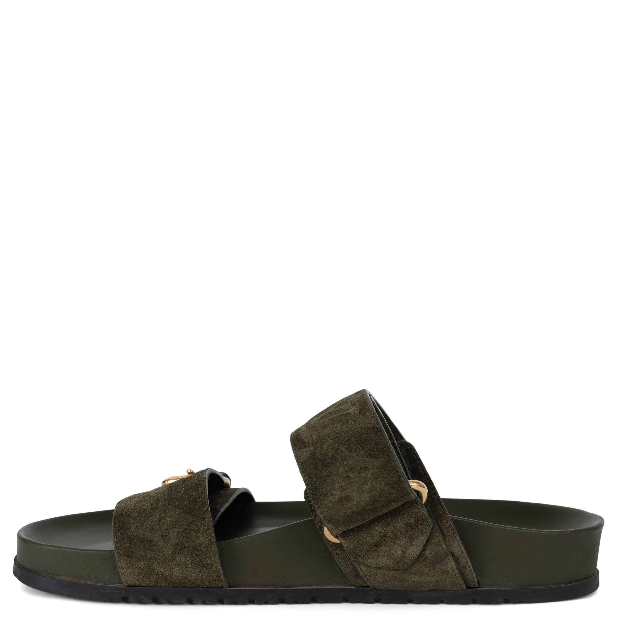 Nero LOUIS VUITTON verde oliva Monogram camoscio BOM DIA SLIDE Sanals Scarpe 38 in vendita