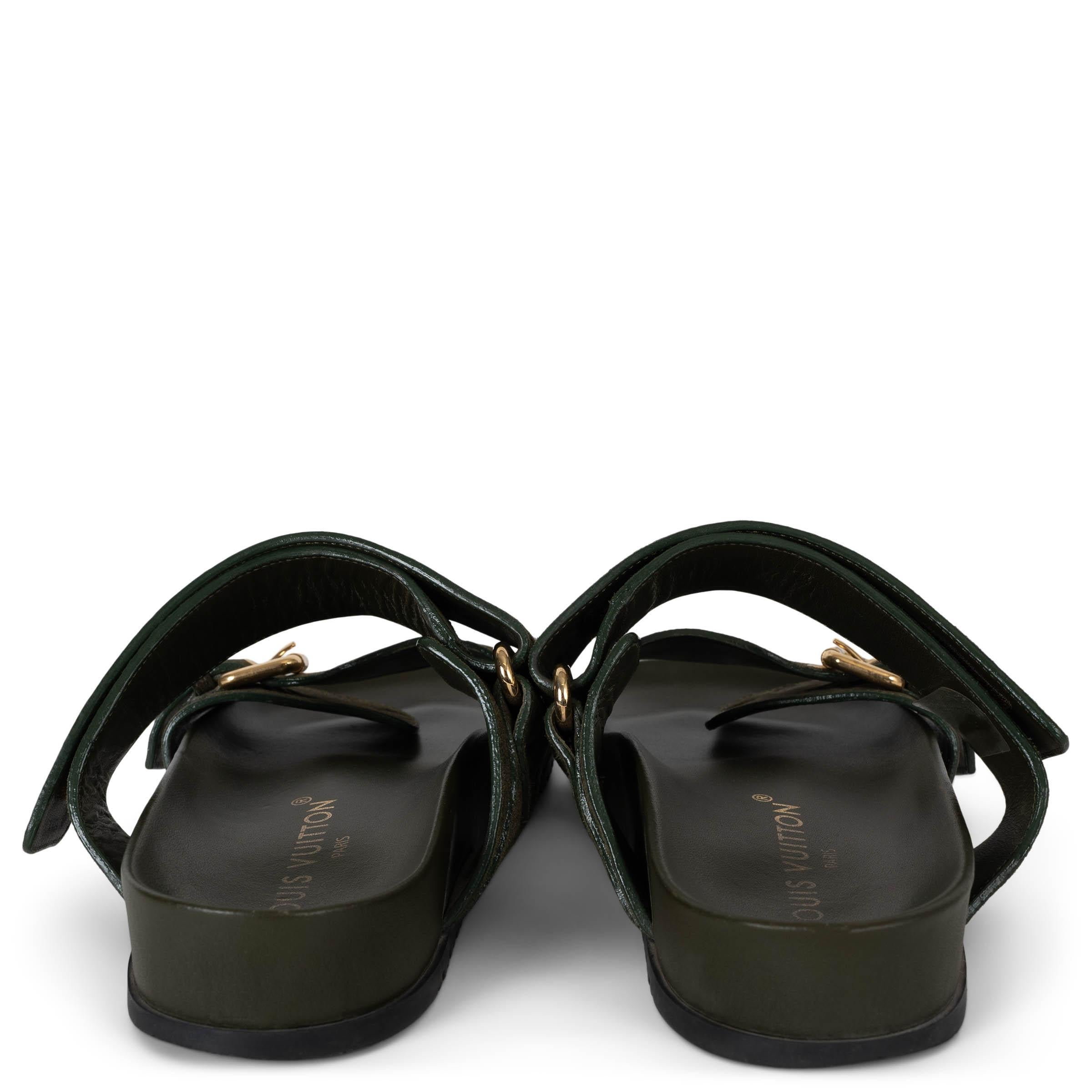 LOUIS VUITTON verde oliva Monogram camoscio BOM DIA SLIDE Sanals Scarpe 38 In condizioni ottime in vendita a Zürich, CH