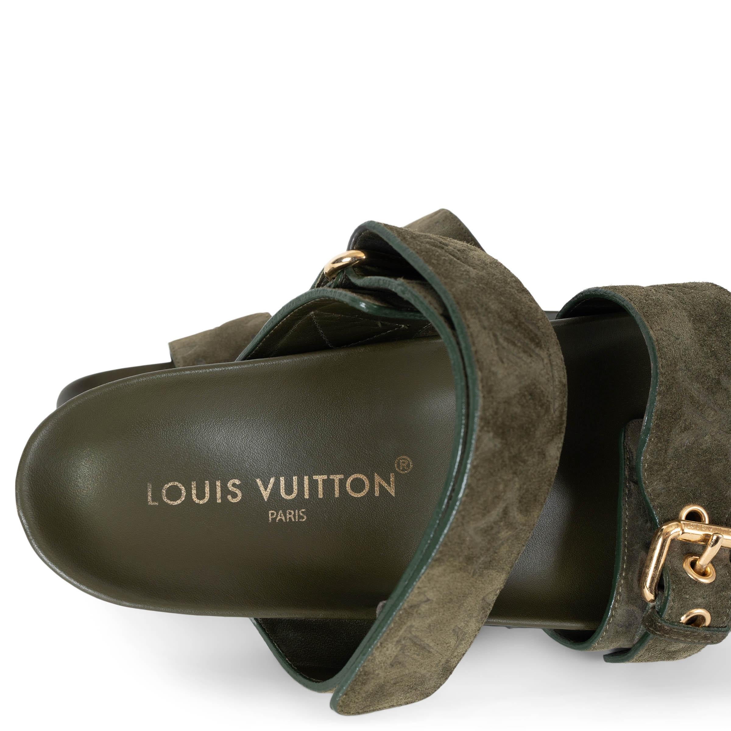 LOUIS VUITTON verde oliva Monogram camoscio BOM DIA SLIDE Sanals Scarpe 38 in vendita 2
