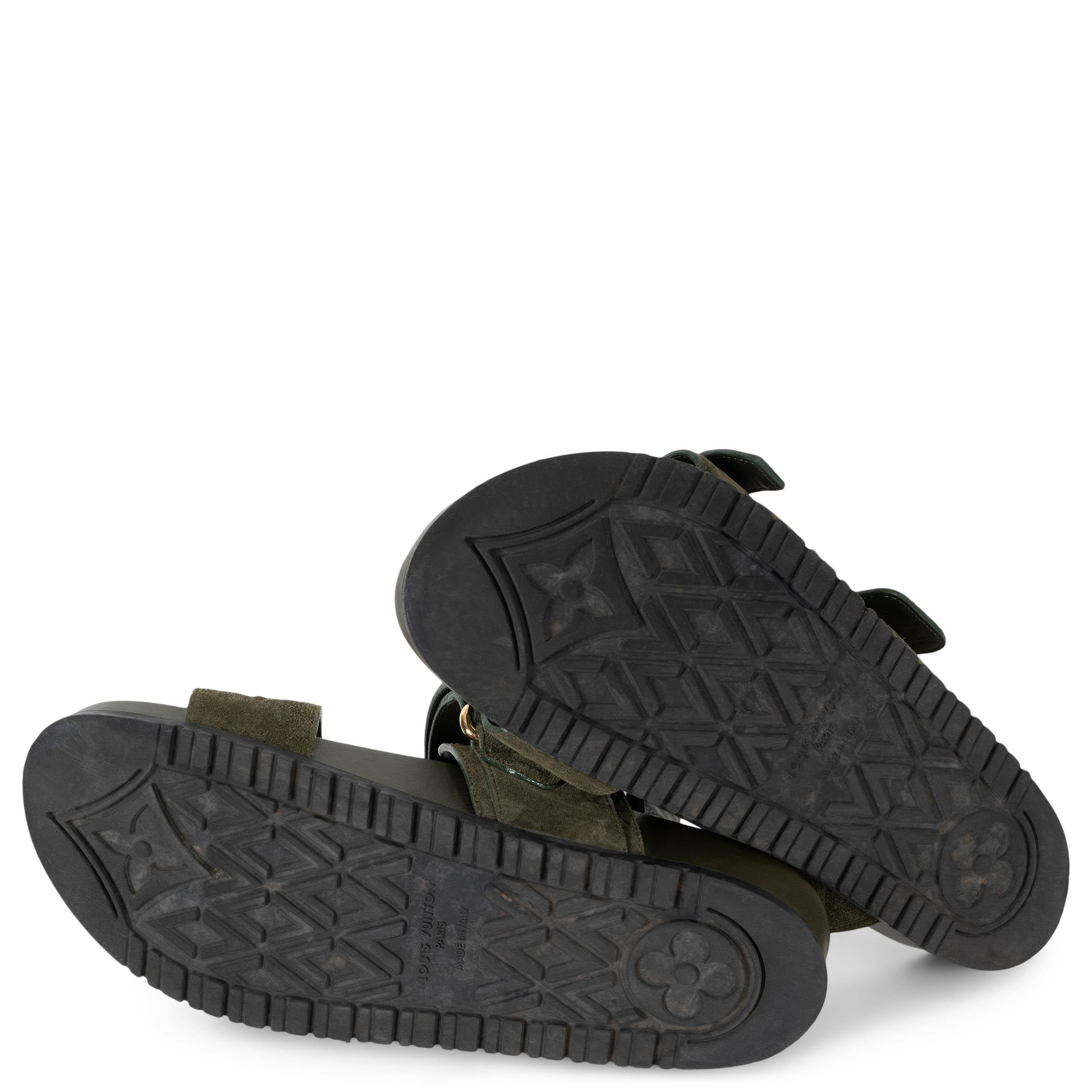 LOUIS VUITTON verde oliva Monogram camoscio BOM DIA SLIDE Sanals Scarpe 38 in vendita 3