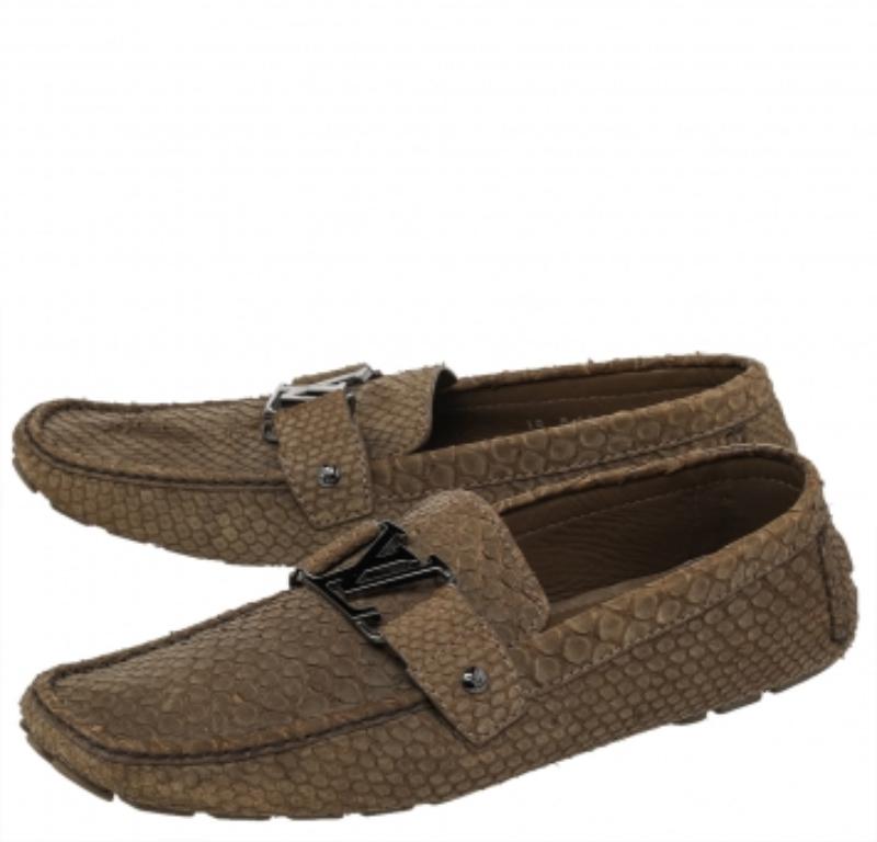 Black Louis Vuitton Olive Green Python Monte Carlo Slip On Loafers Size 44